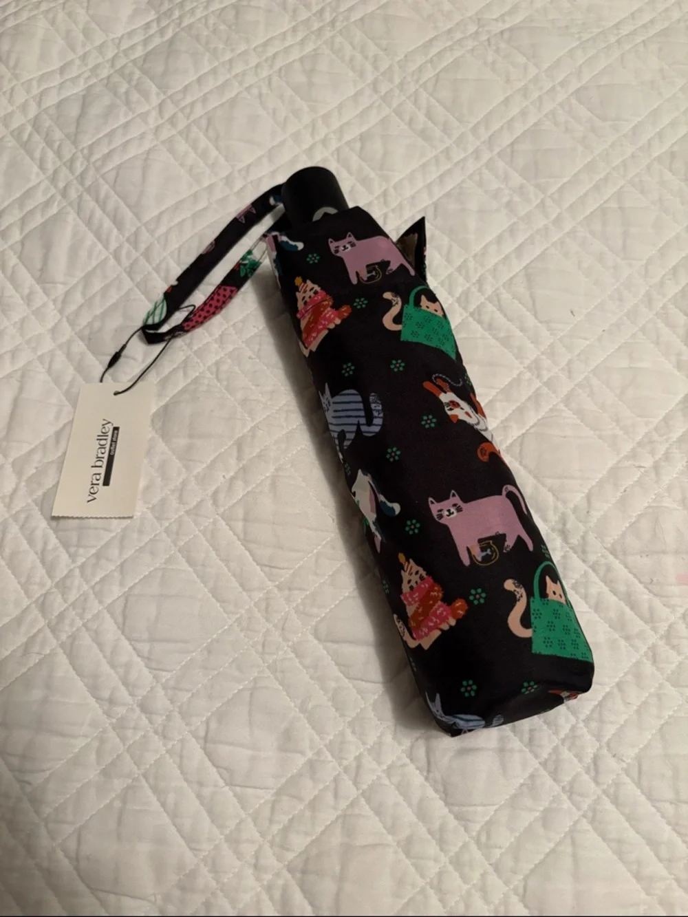 Vera Bradley Black Herding Cats Print Essential Umbrella New - Picture 1 of 3